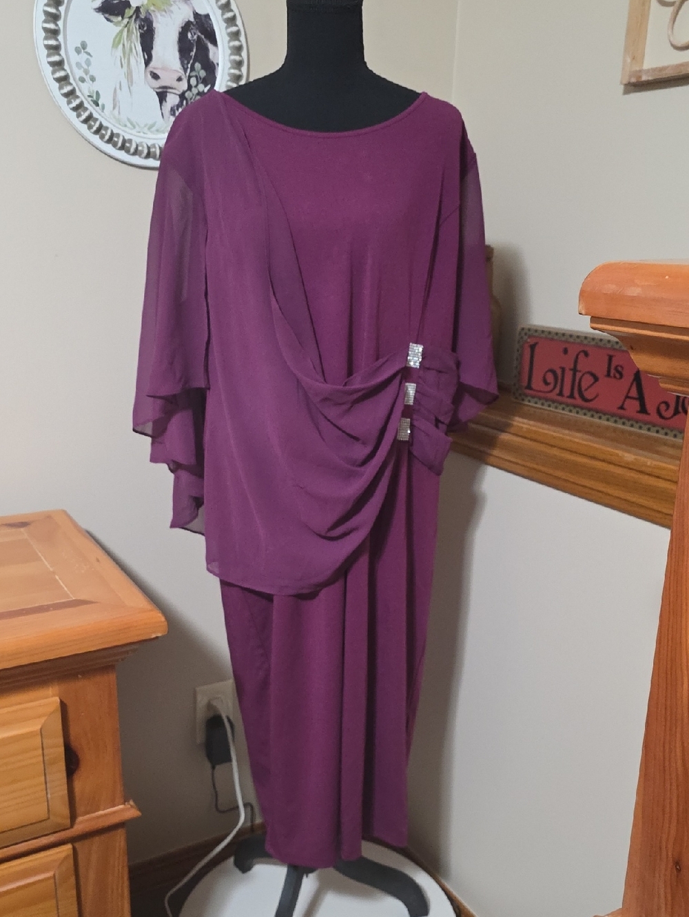 Elegant Purple Draped Women's Dress
